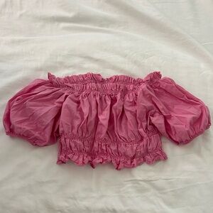Zara pink off the shoulder ruched top